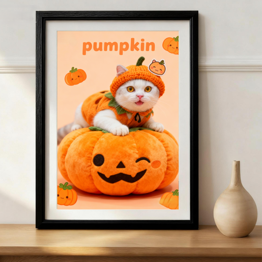 The Cutest Pumpkin Pet Portrait, Custom Halloween Art Gift