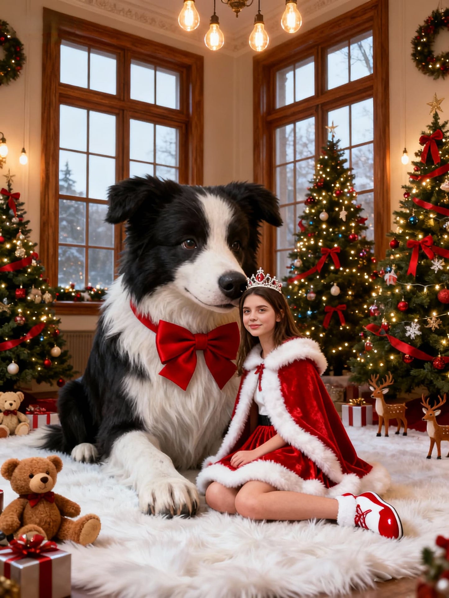 The Christmas Guardian Pet Portrait, Custom Giant Pet Holiday Art