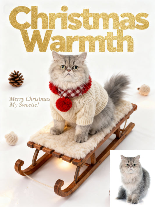 Christmas Warmth Pet Portrait, Custom Cozy Holiday Gift
