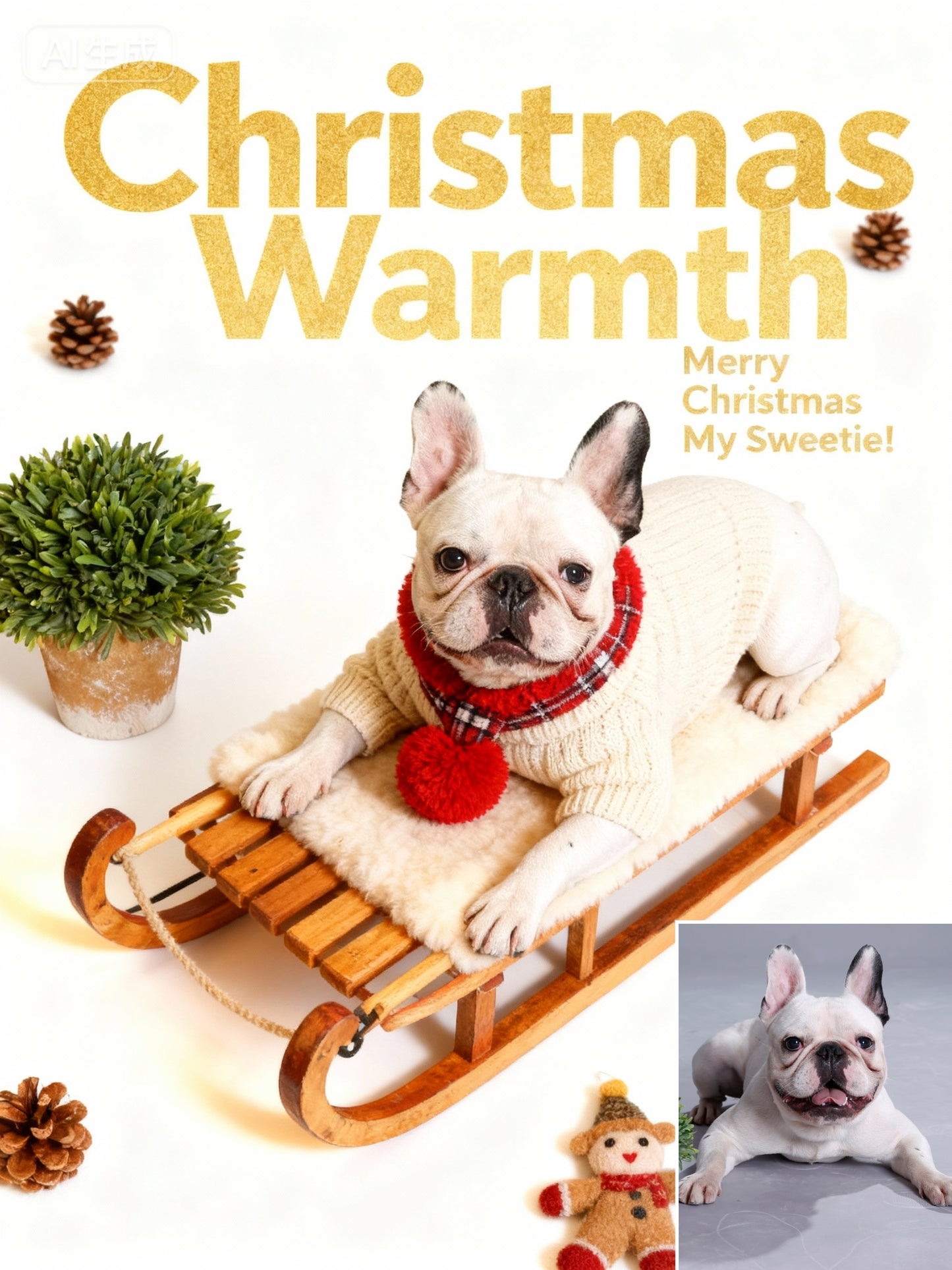 Christmas Warmth Pet Portrait, Custom Cozy Holiday Gift