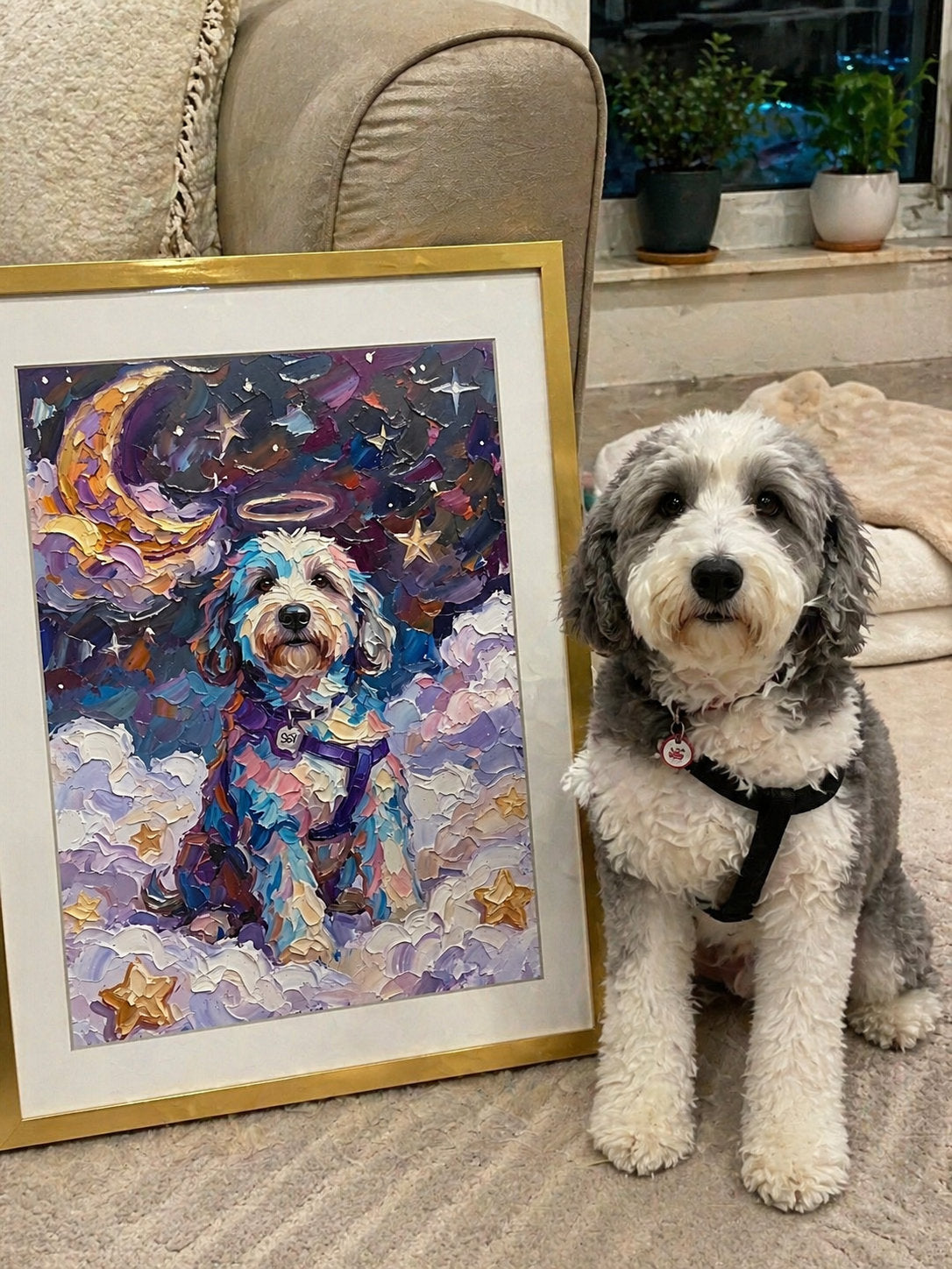 Custom Memorial Pet Portrait | Starry Night Angel Art