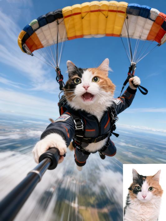 The Adventurer Pet Portrait, Custom Action-Packed Skydiver Art