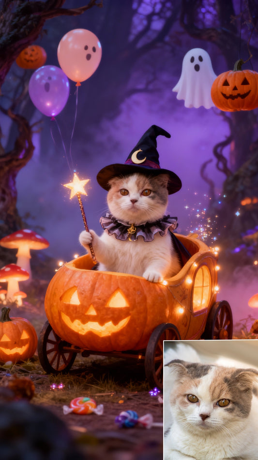 The Little Sorcerer Pet Portrait, Custom Magical Halloween Art