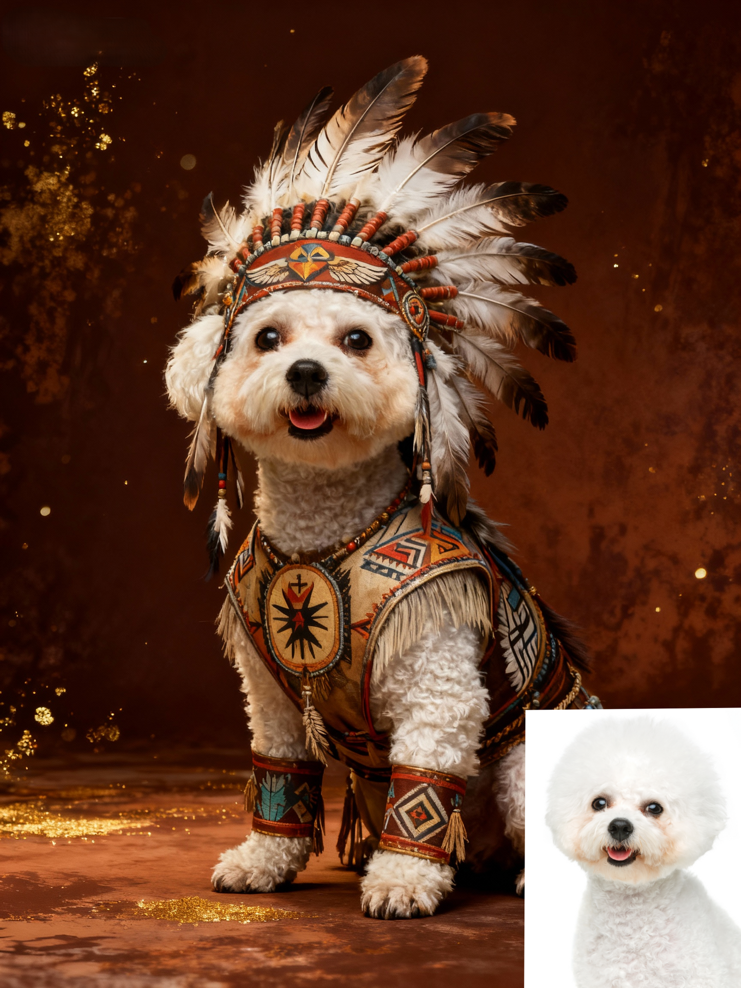 The Spirit Guardian Custom Pet Portrait, Noble Feathered Attire & Ceremonial Regalia Art