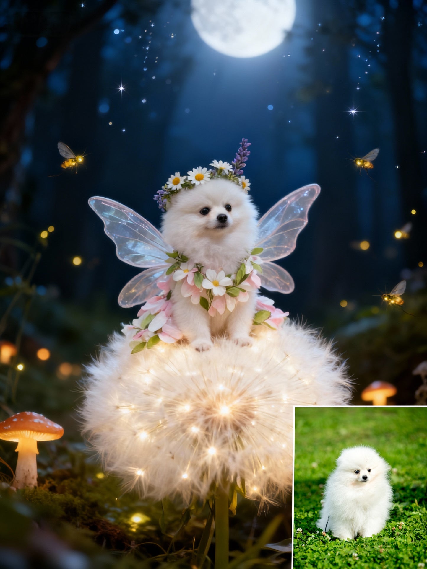 Moonlight Fairy Pet Portrait, Custom Mystical Art Gift