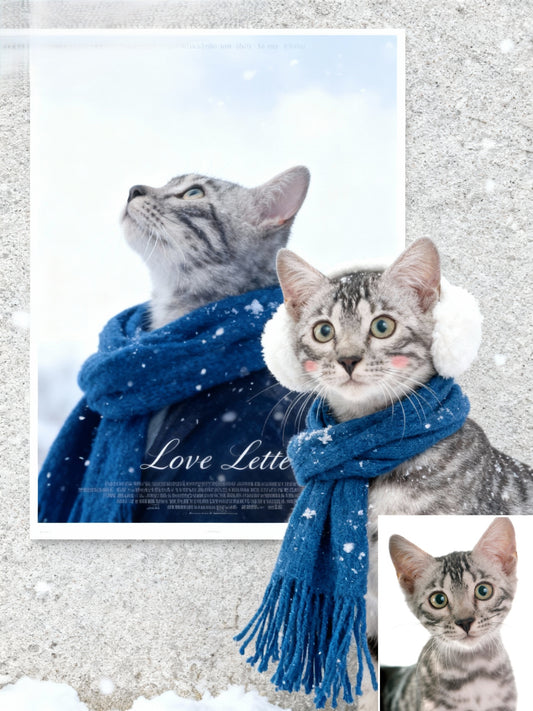 Winter Love Letter Pet Portrait, Custom Cozy Art Gift