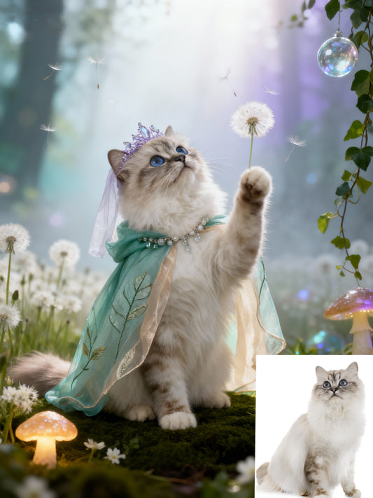 The Emerald Fairy Pet Portrait, Custom Magical Forest Art