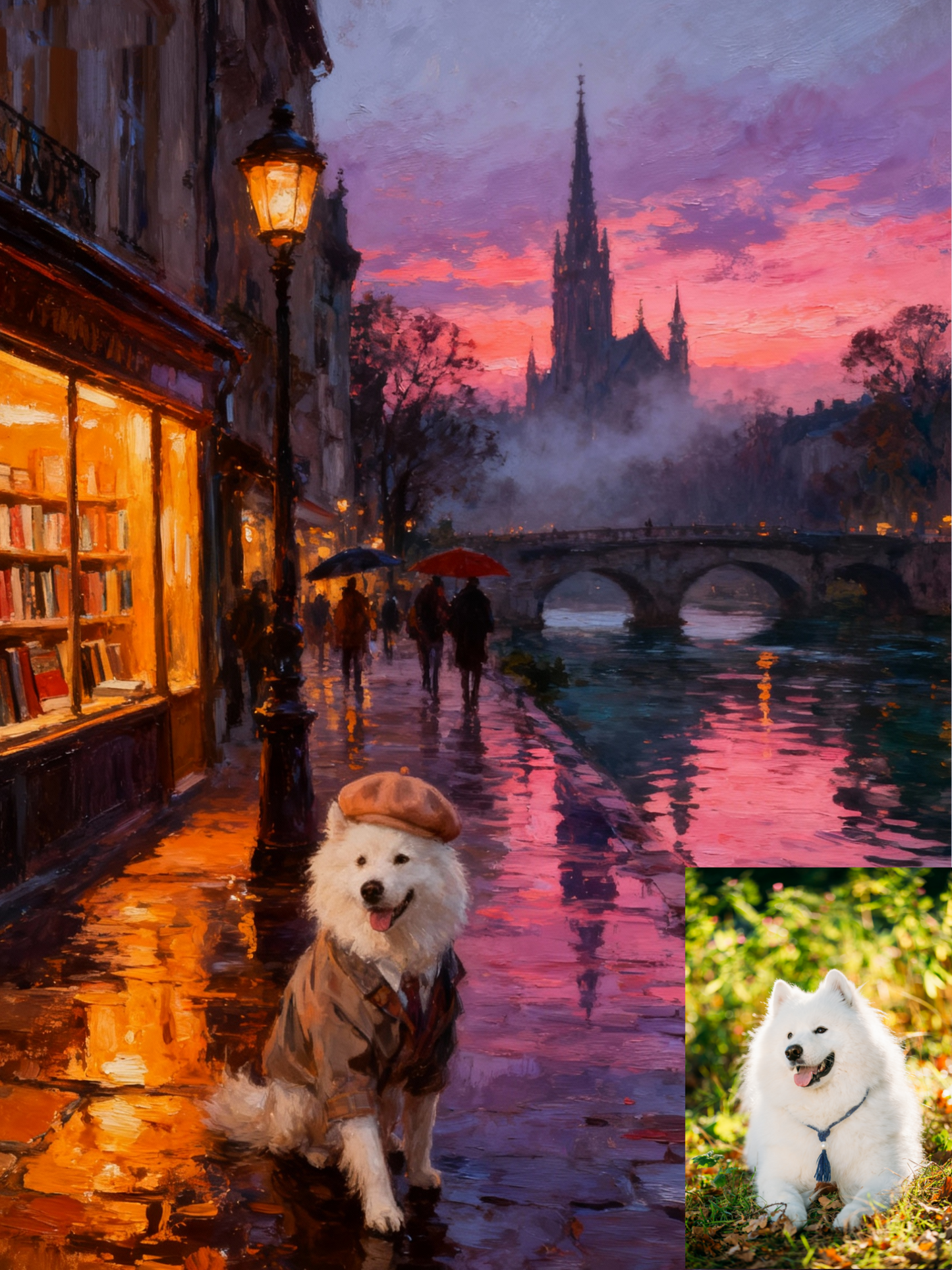 A Parisian Stroll Pet Portrait, Custom Romantic Art Gift