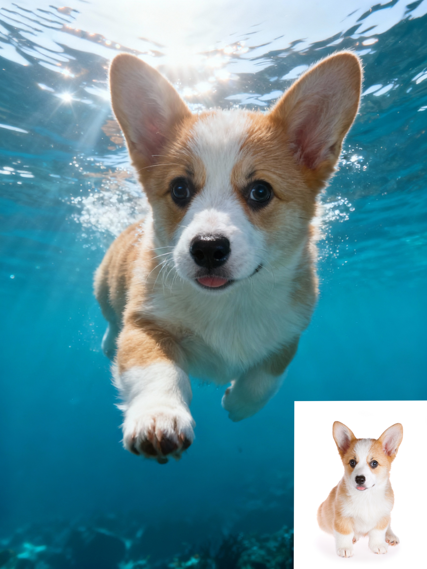 Underwater Explorer Pet Portrait, Custom Vibrant Art Gift