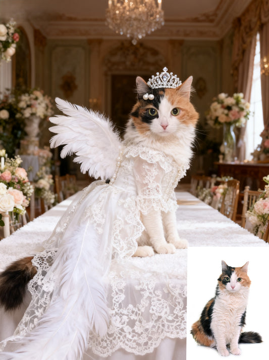 The Royal Angel Custom Pet Portrait, Wedding Pet with Crown & Wings