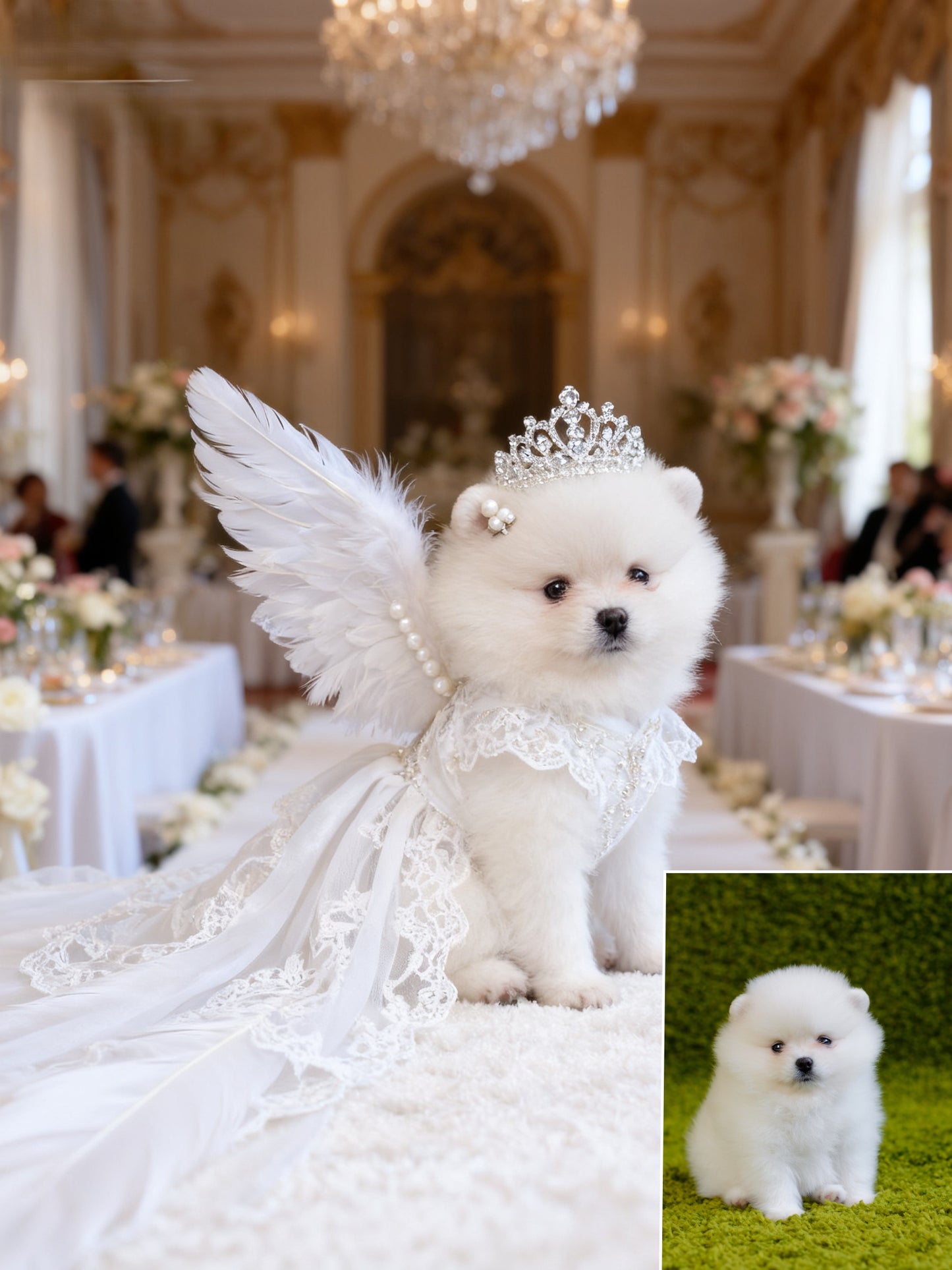 The Royal Angel Custom Pet Portrait, Wedding Pet with Crown & Wings