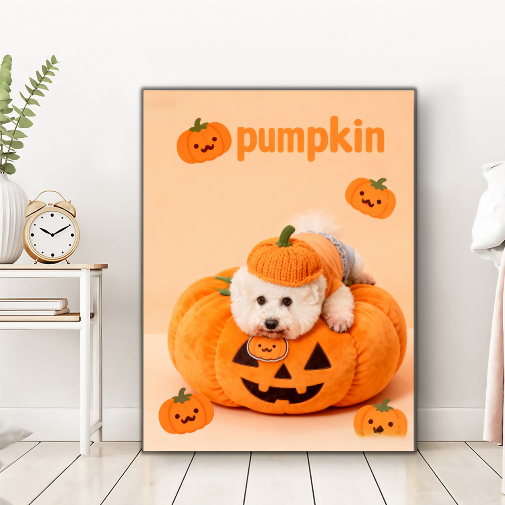 The Cutest Pumpkin Pet Portrait, Custom Halloween Art Gift