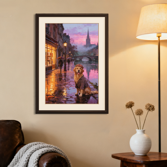 A Parisian Stroll Pet Portrait, Custom Romantic Art Gift