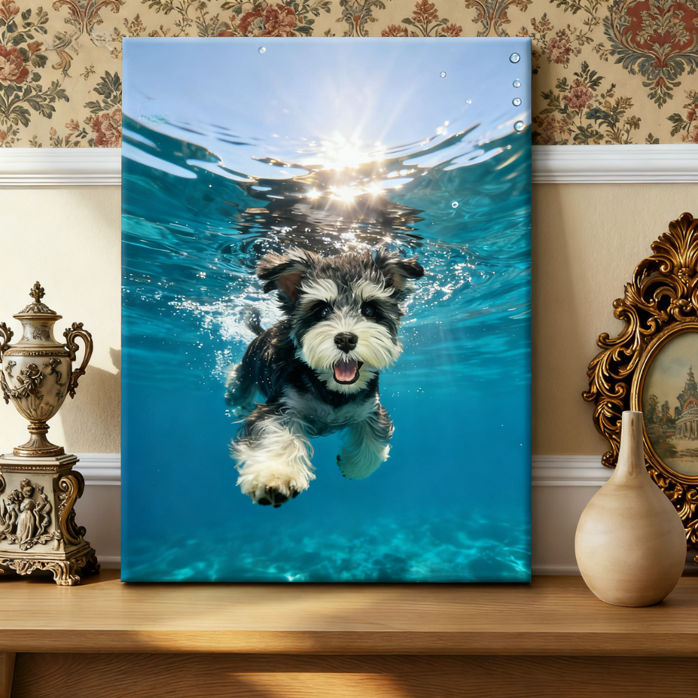 Underwater Explorer Pet Portrait, Custom Vibrant Art Gift