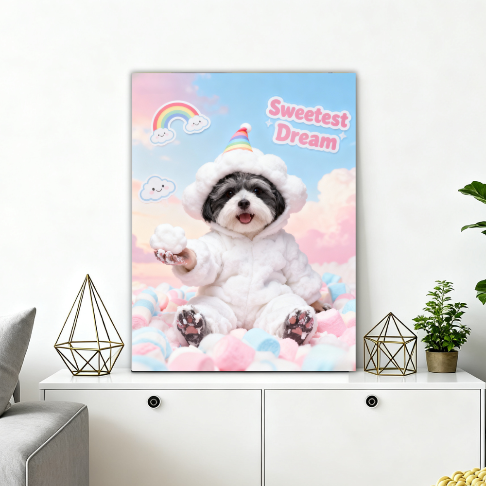 Sweetest Dream Pet Portrait, Custom Whimsical Art Gift