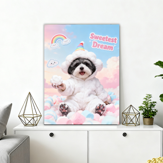 Sweetest Dream Pet Portrait, Custom Whimsical Art Gift