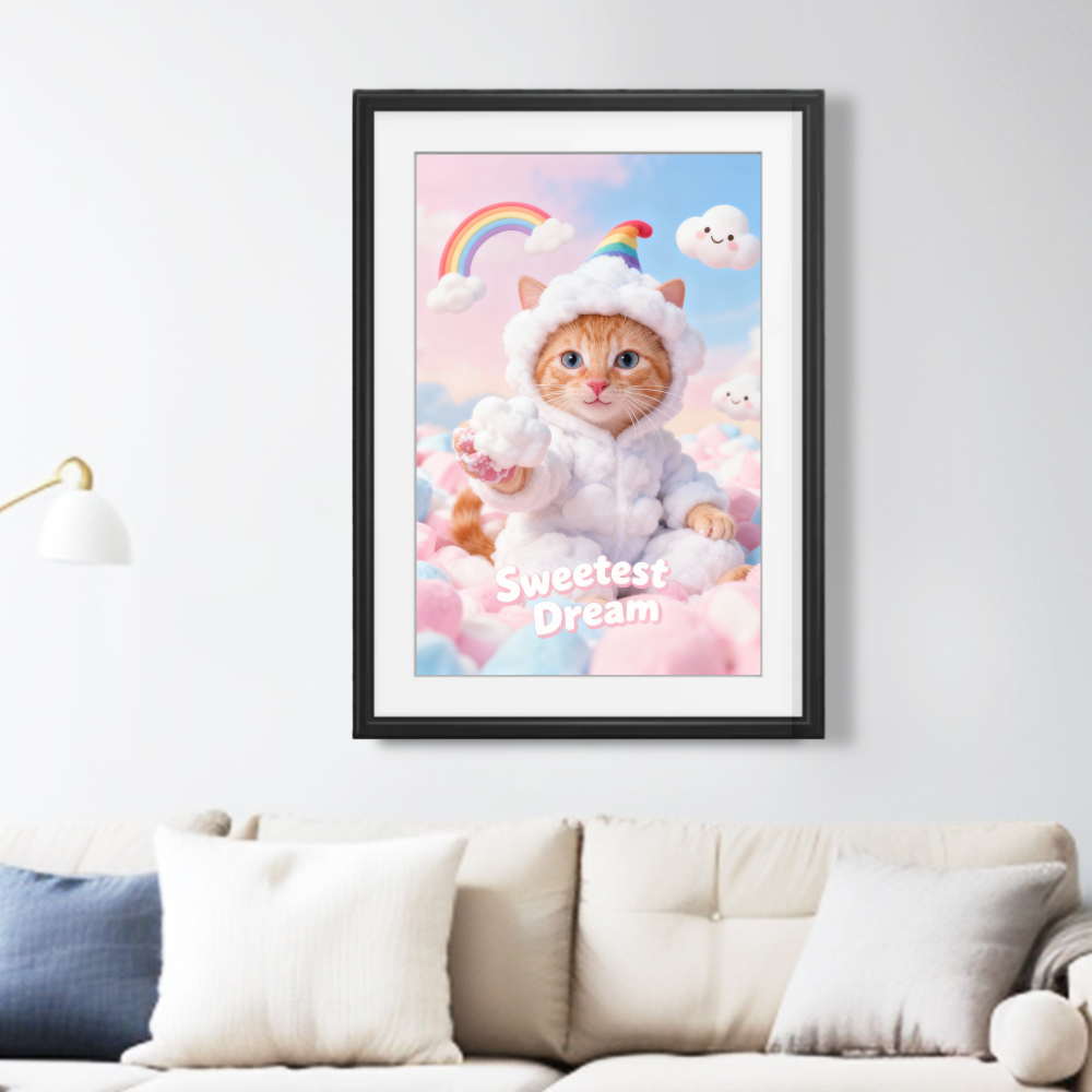 Sweetest Dream Pet Portrait, Custom Whimsical Art Gift