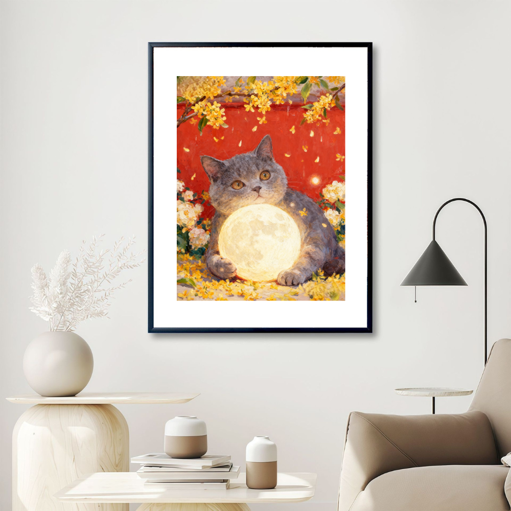 Custom Pet Portrait, Moonlit Osmanthus Bloom, Ethereal Art Gift