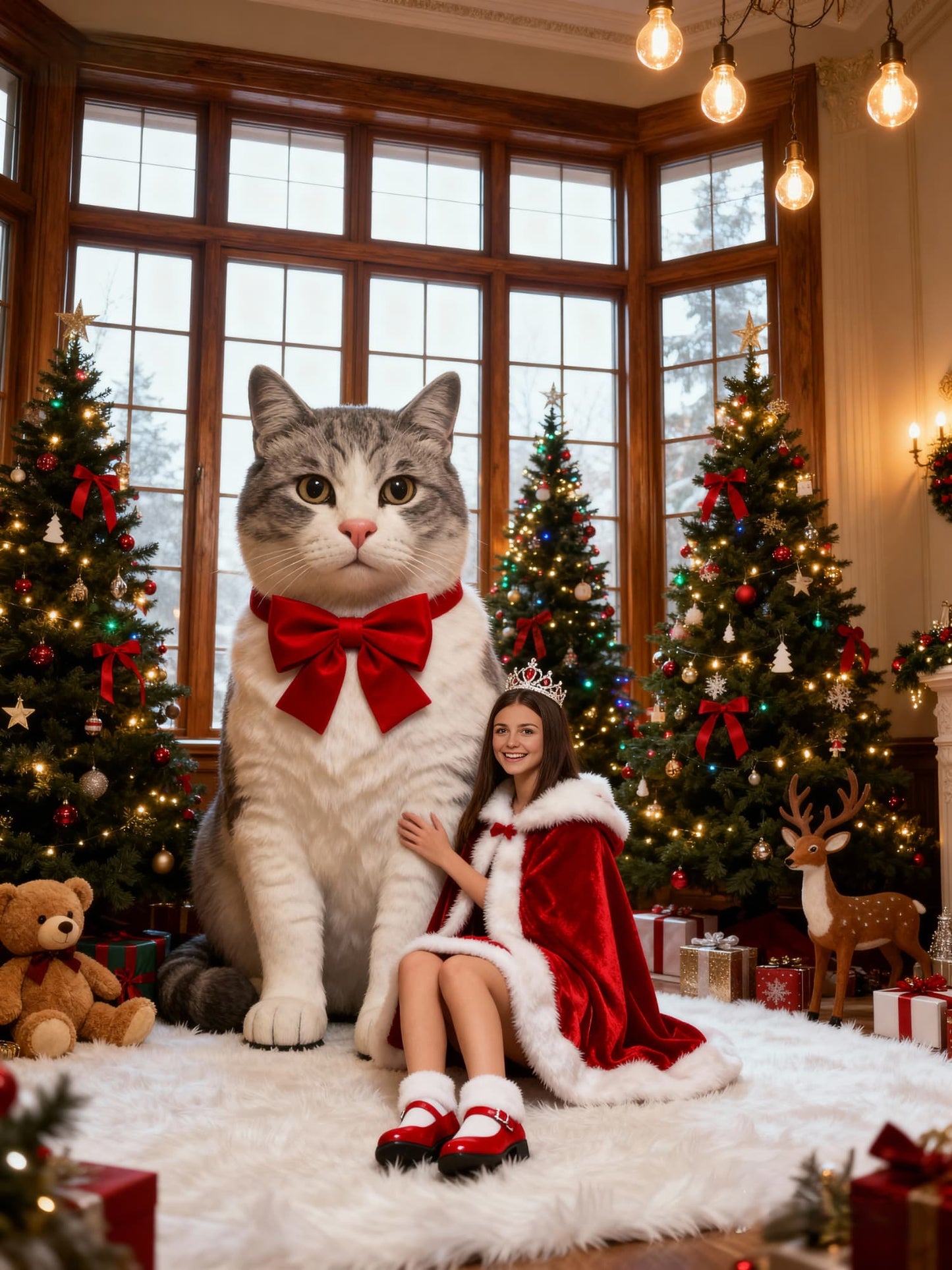 The Christmas Guardian Pet Portrait, Custom Giant Pet Holiday Art