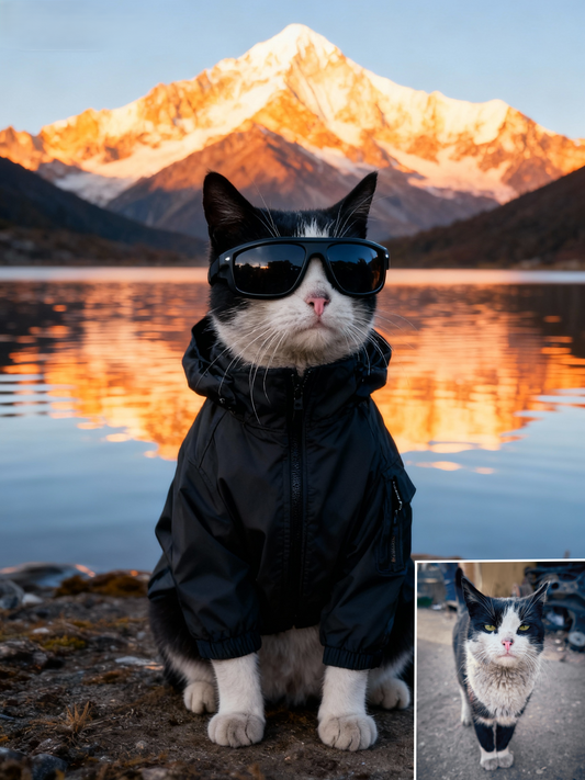 Epic Explorer Custom Pet Portrait, Trailblazer Dog & Cat Adventure Art in Majestic Scenery