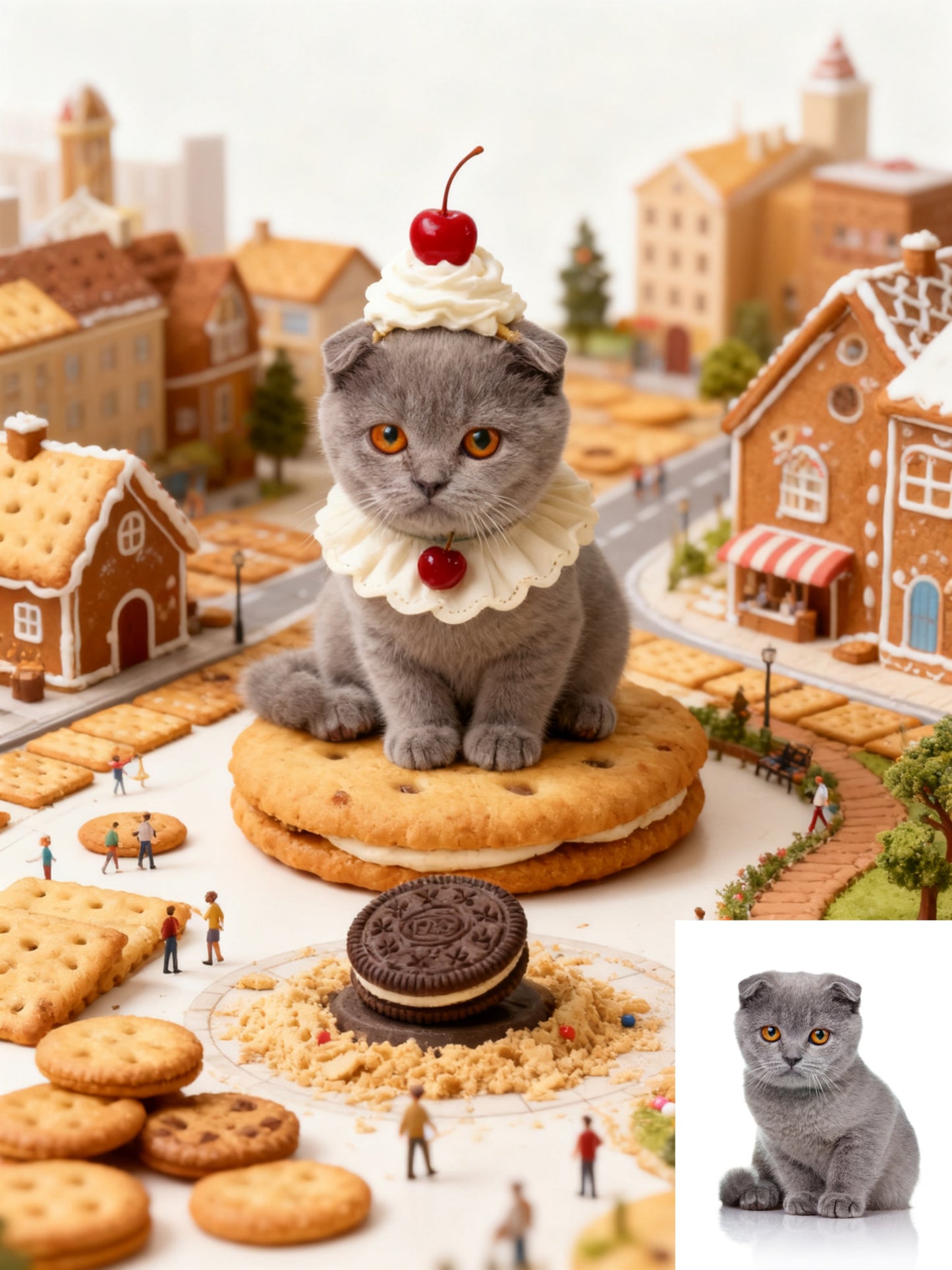 The Confectionery Kingdom Pet Portrait, Custom Pet Art in a Sweet Gingerbread City