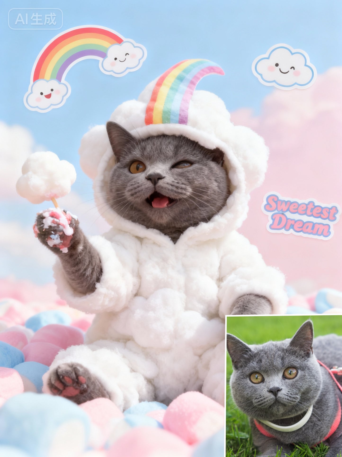 Sweetest Dream Pet Portrait, Custom Whimsical Art Gift