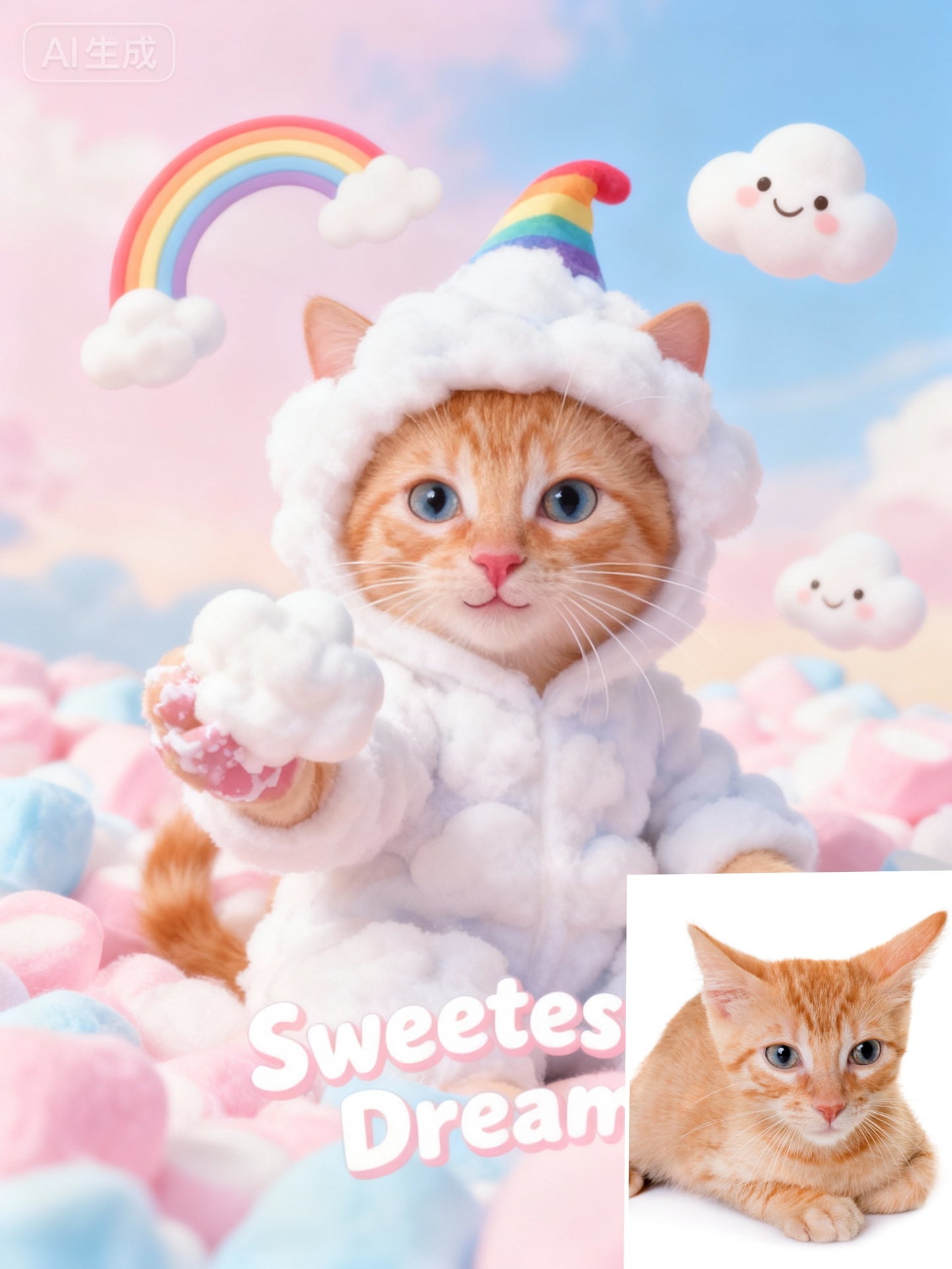 Sweetest Dream Pet Portrait, Custom Whimsical Art Gift