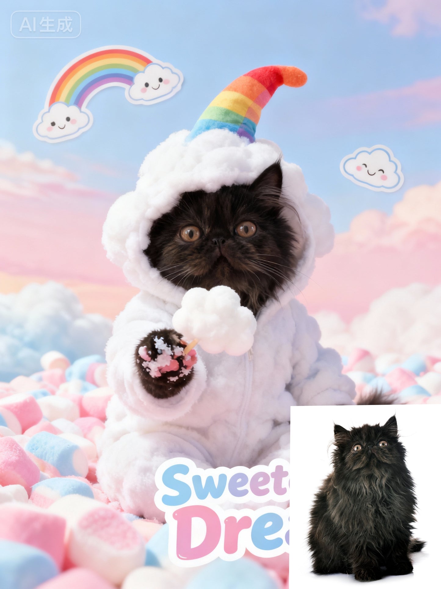 Sweetest Dream Pet Portrait, Custom Whimsical Art Gift