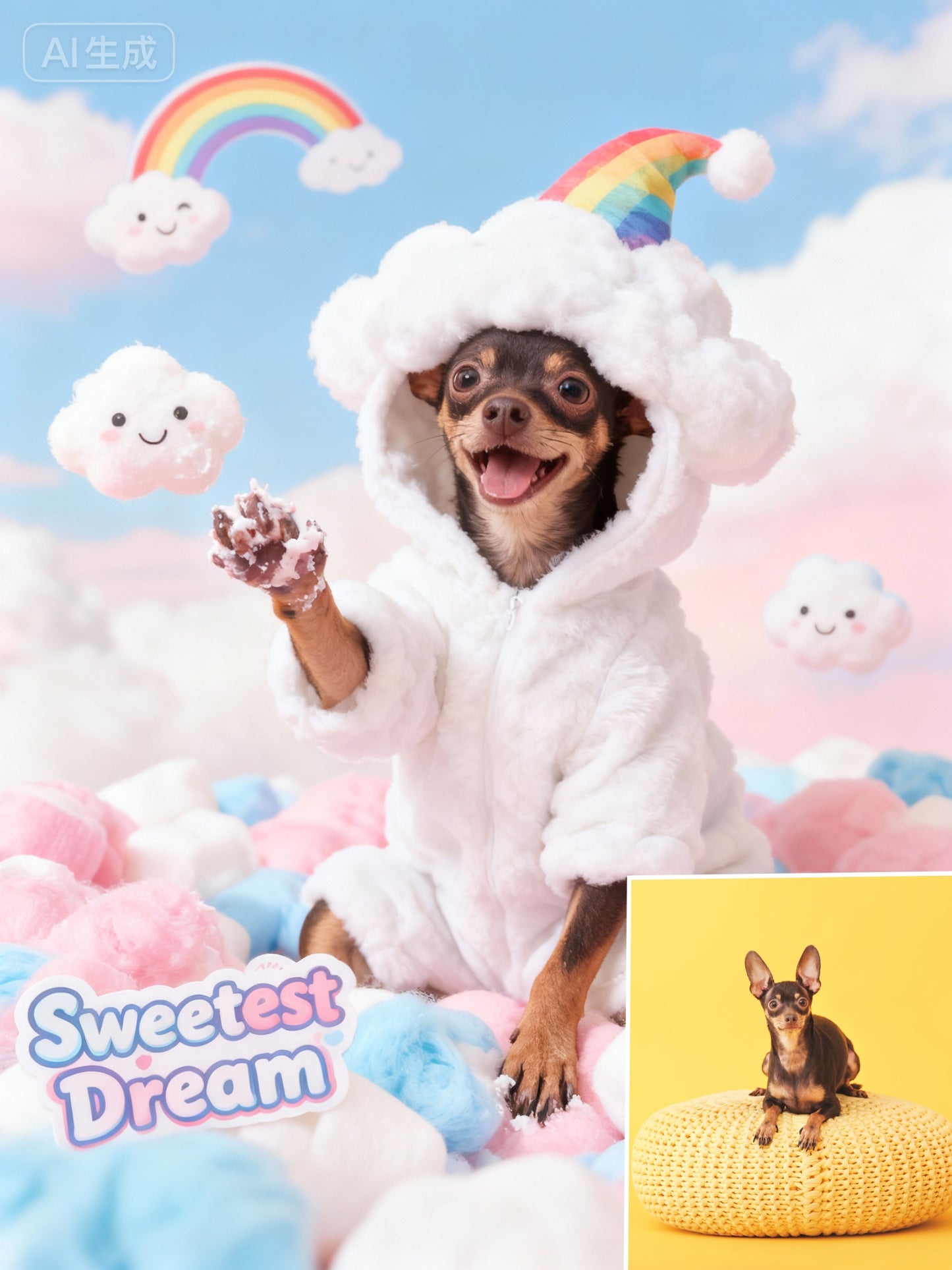 Sweetest Dream Pet Portrait, Custom Whimsical Art Gift