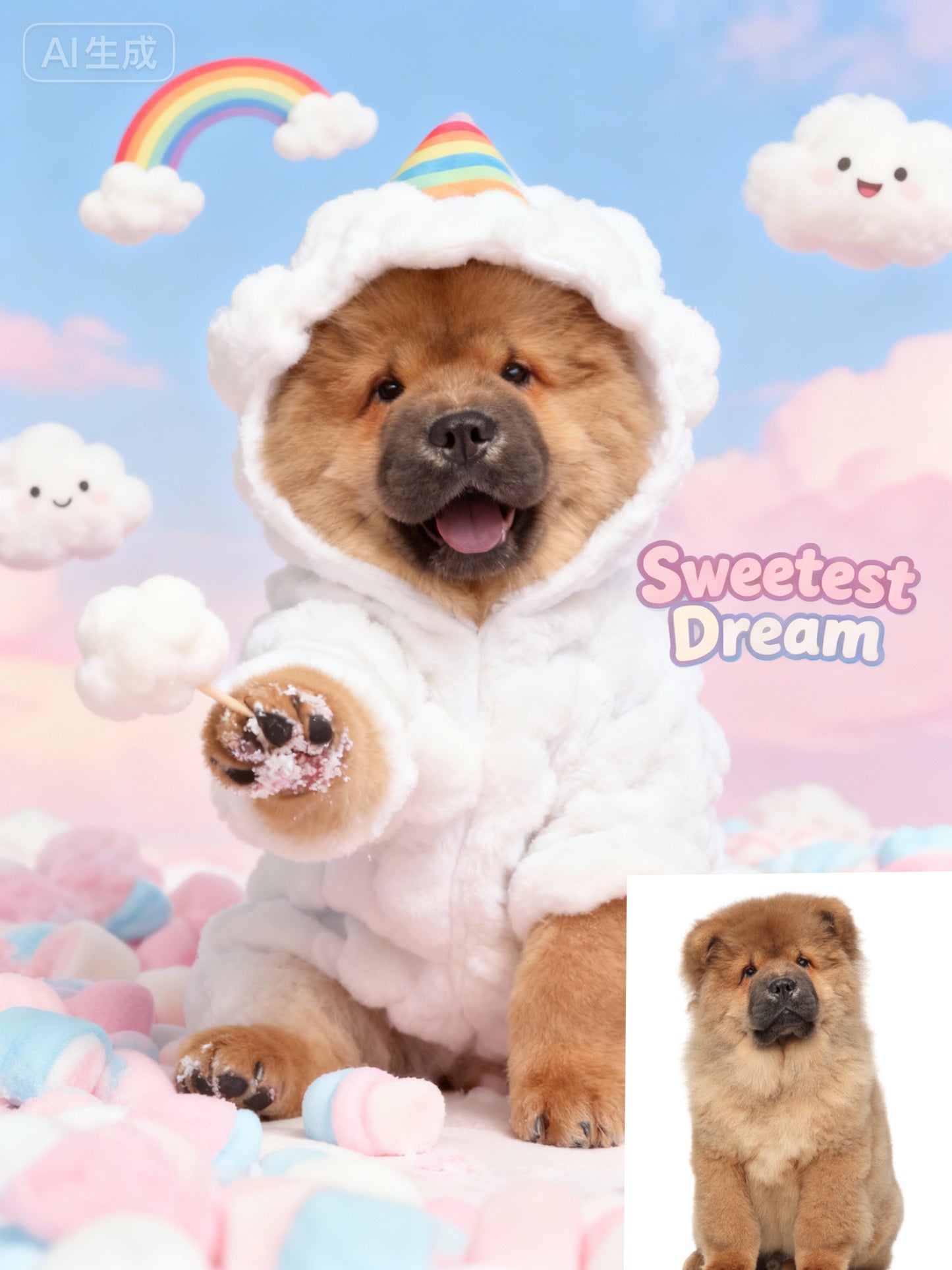 Sweetest Dream Pet Portrait, Custom Whimsical Art Gift