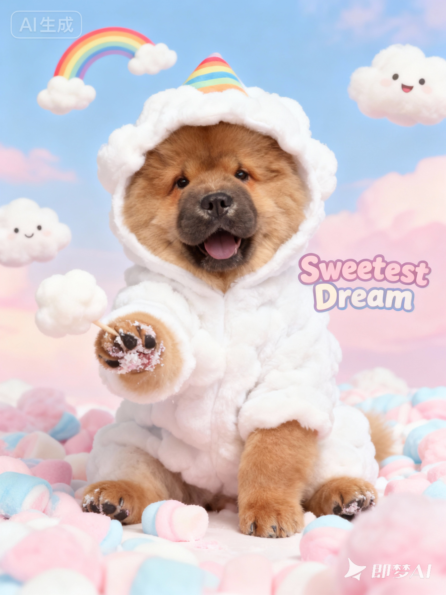 Sweetest Dream Pet Portrait, Custom Whimsical Art Gift