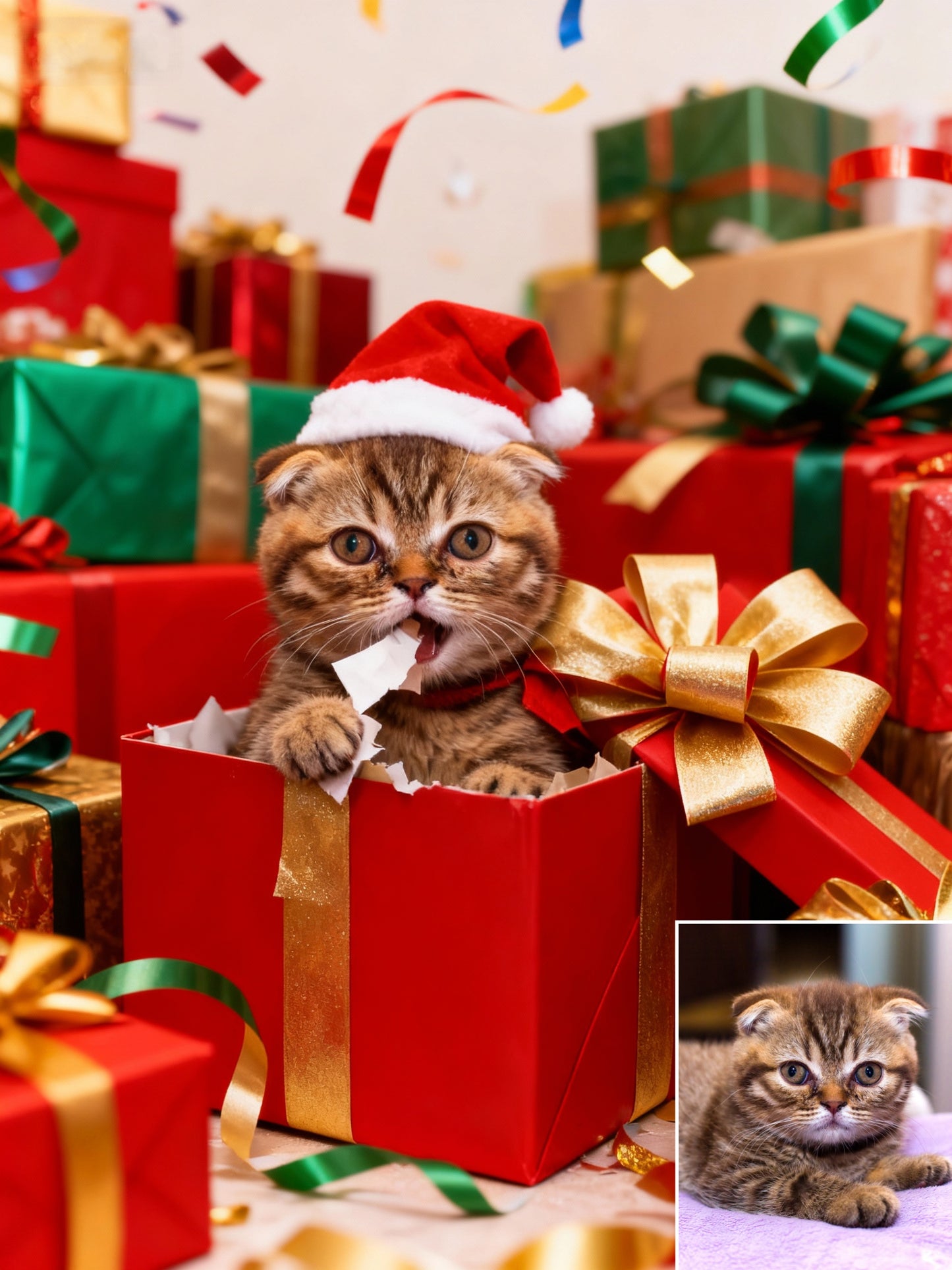 Holiday Surprise Pet Portrait, Custom Festive Art Gift