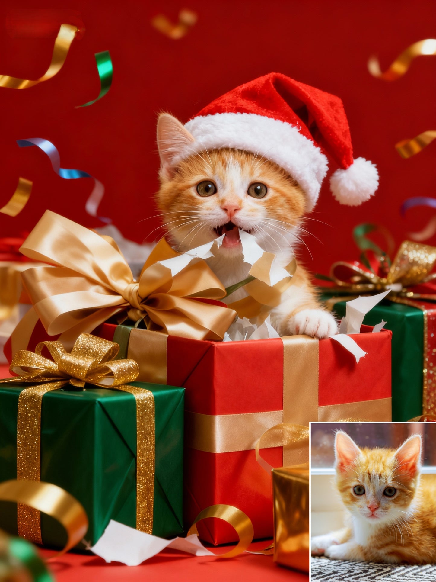 Holiday Surprise Pet Portrait, Custom Festive Art Gift