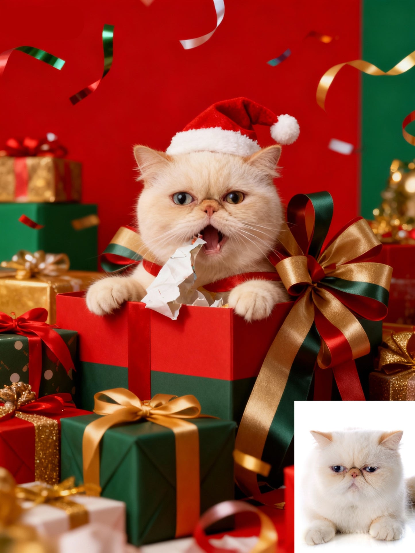 Holiday Surprise Pet Portrait, Custom Festive Art Gift