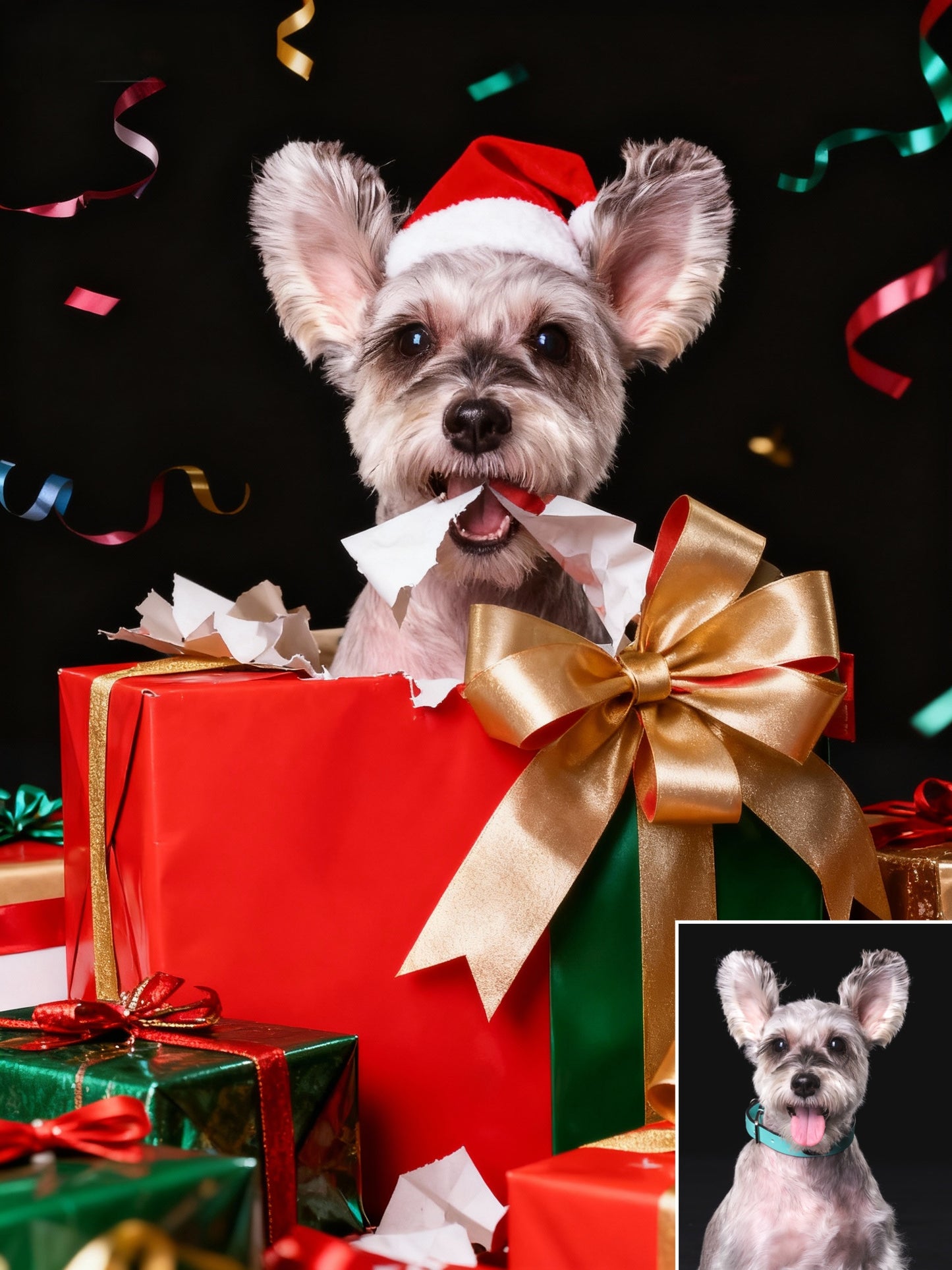 Holiday Surprise Pet Portrait, Custom Festive Art Gift