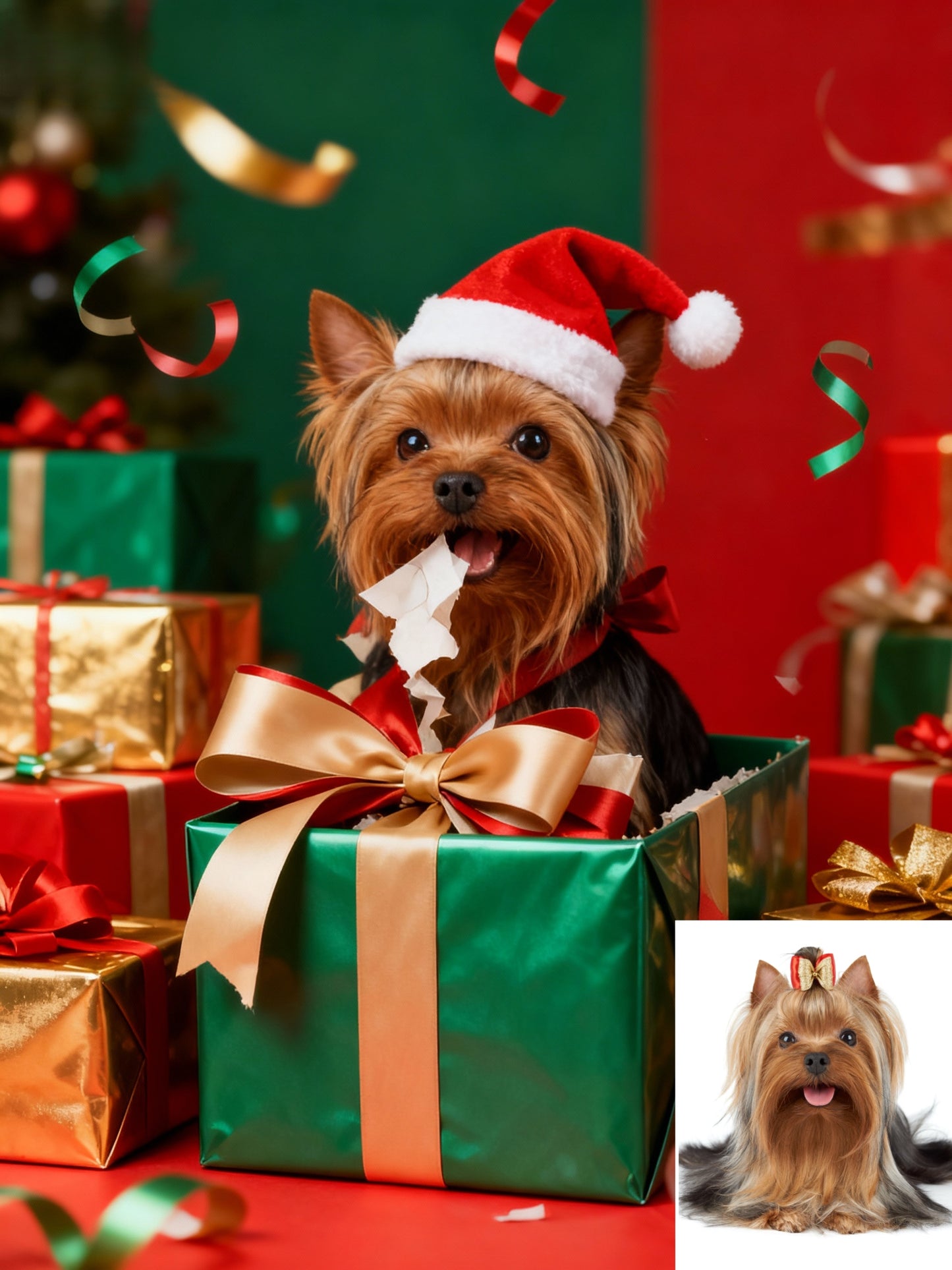 Holiday Surprise Pet Portrait, Custom Festive Art Gift