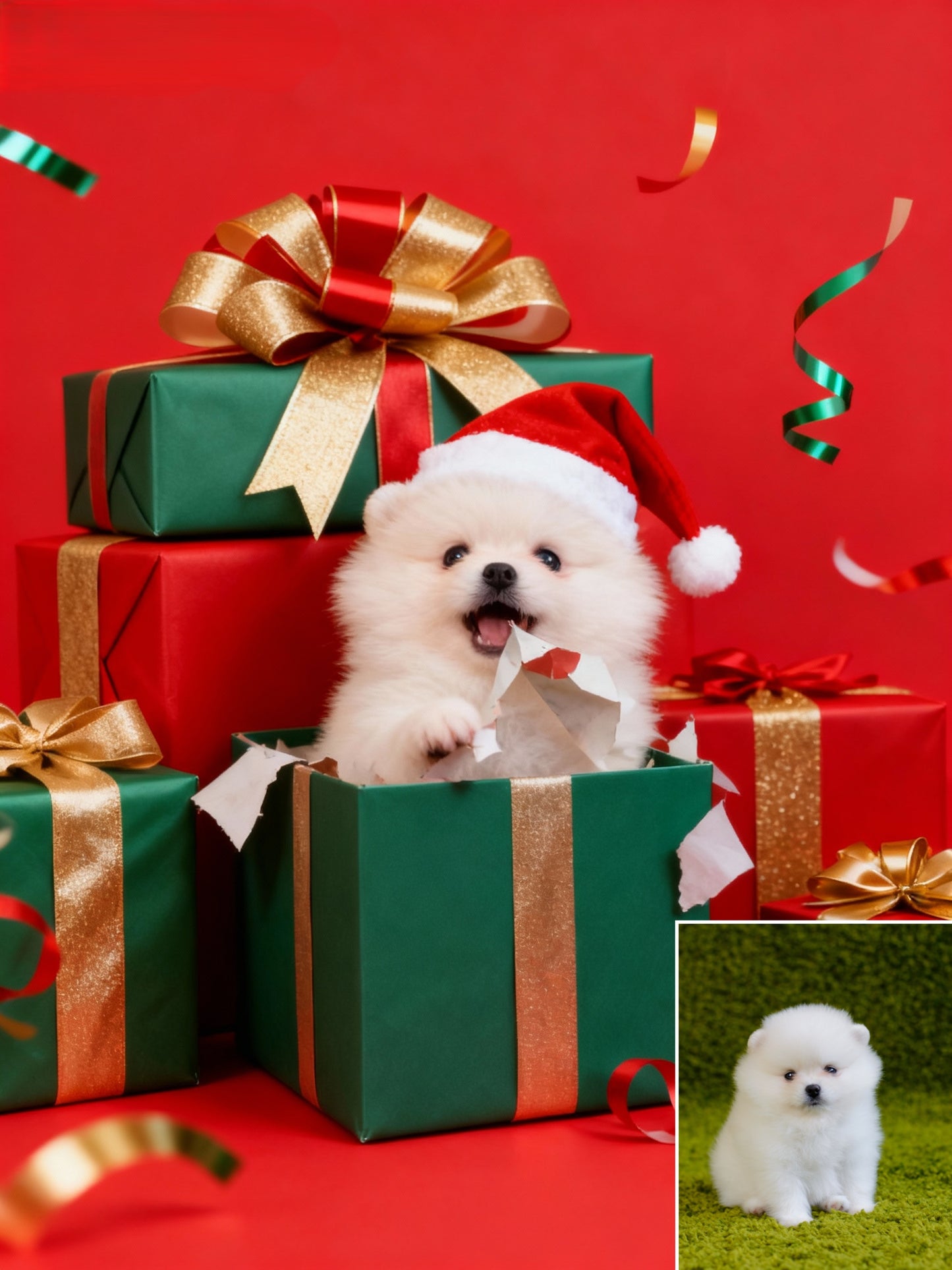 Holiday Surprise Pet Portrait, Custom Festive Art Gift