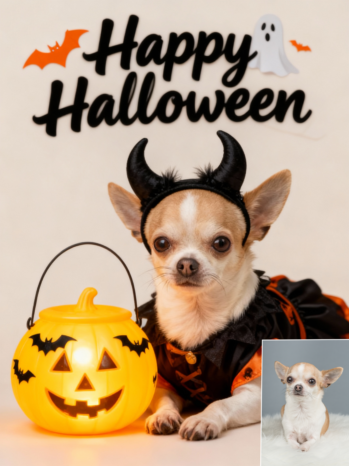 The Little Devil Pet Portrait, Custom Modern Halloween Art