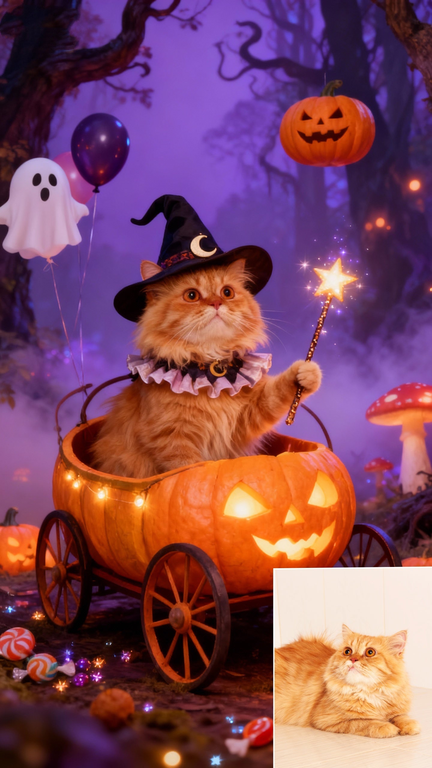 The Little Sorcerer Pet Portrait, Custom Magical Halloween Art