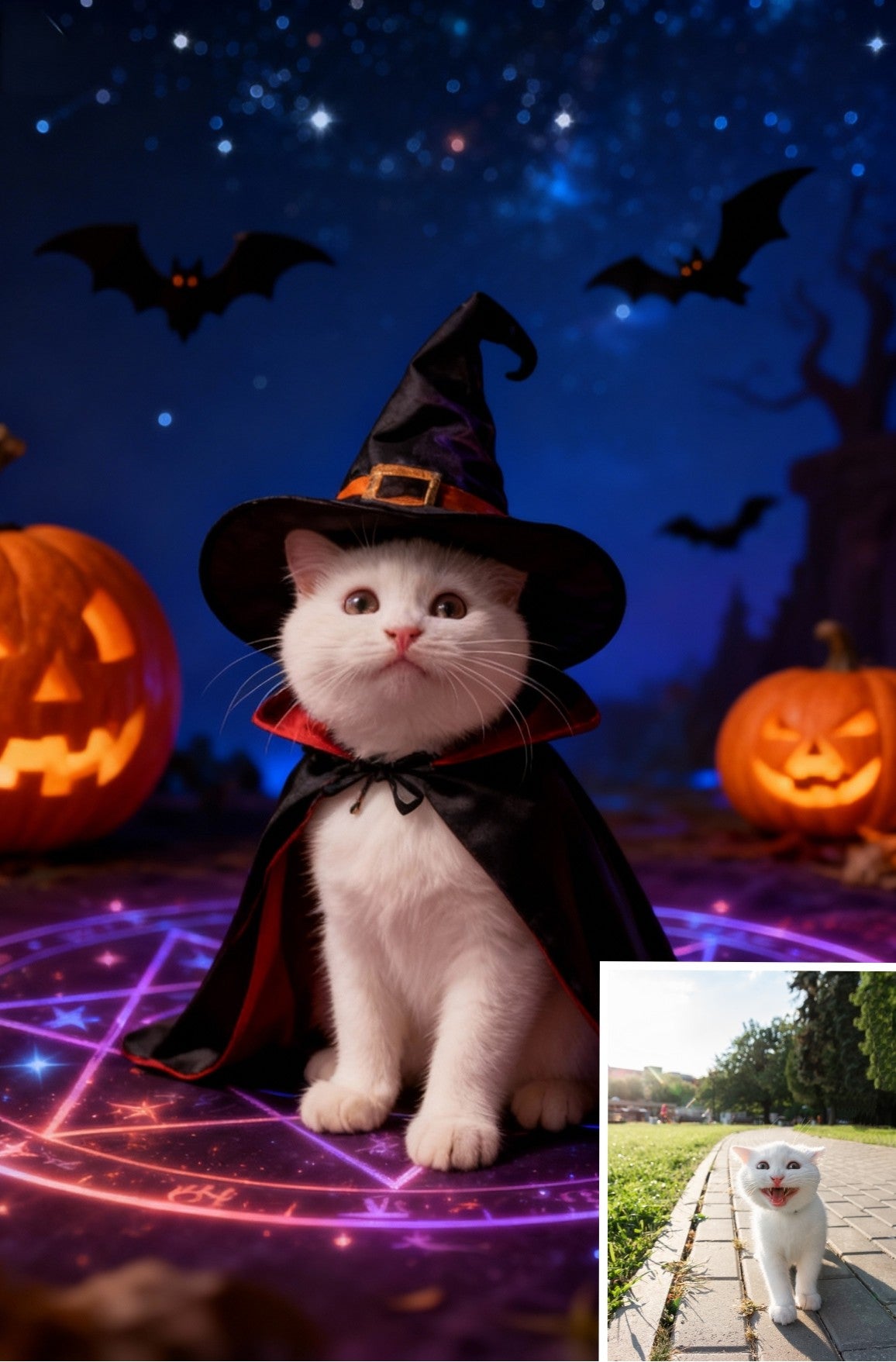 Enchanted Halloween Pet Portrait, Custom Witch & Wizard Art Gift