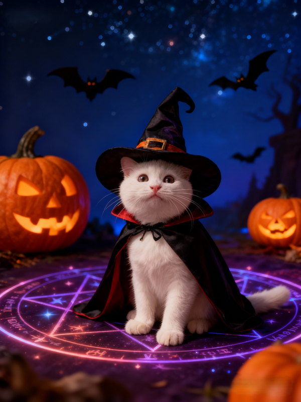 Enchanted Halloween Pet Portrait, Custom Witch & Wizard Art Gift