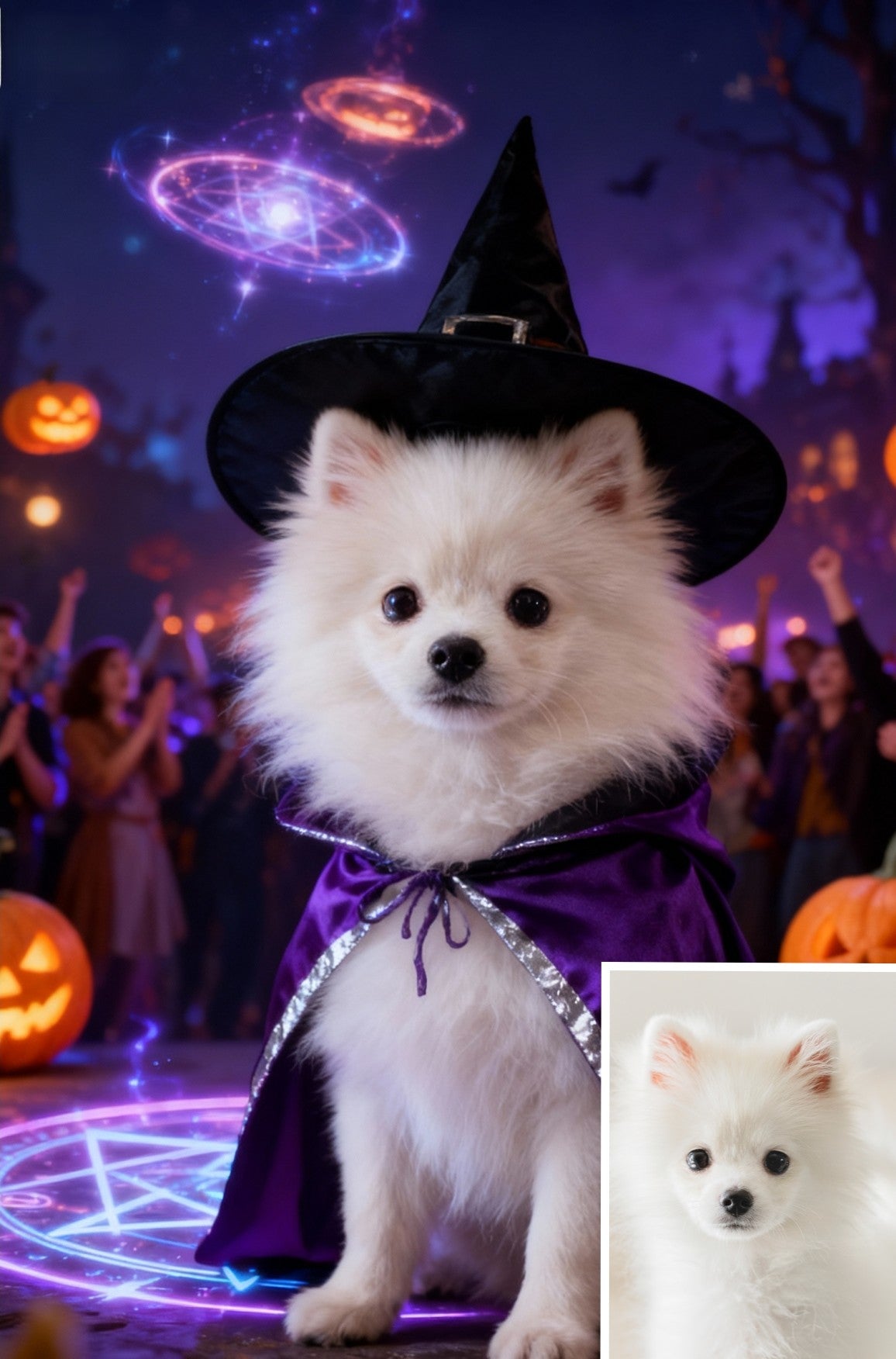 Enchanted Halloween Pet Portrait, Custom Witch & Wizard Art Gift