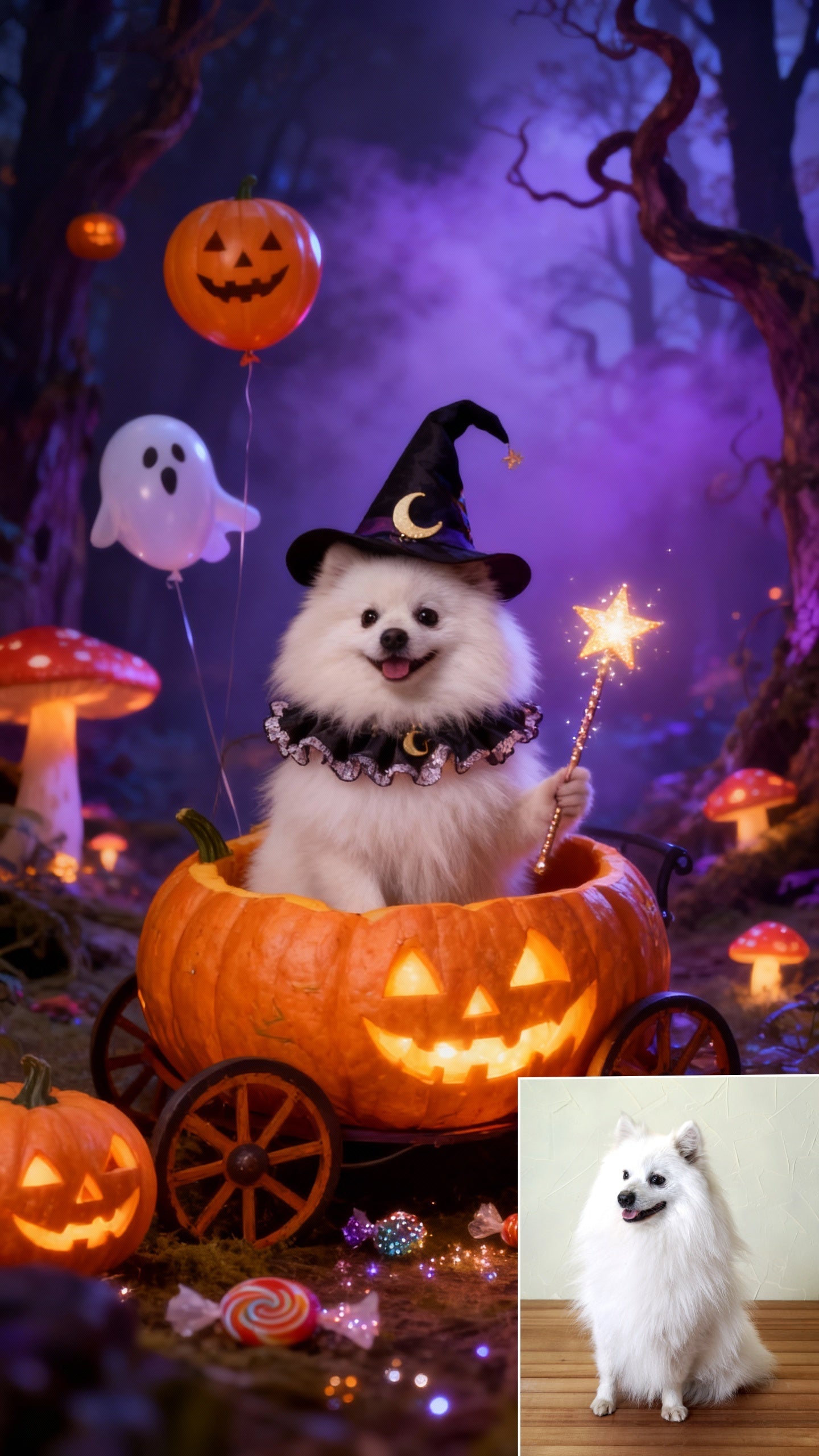 The Little Sorcerer Pet Portrait, Custom Magical Halloween Art