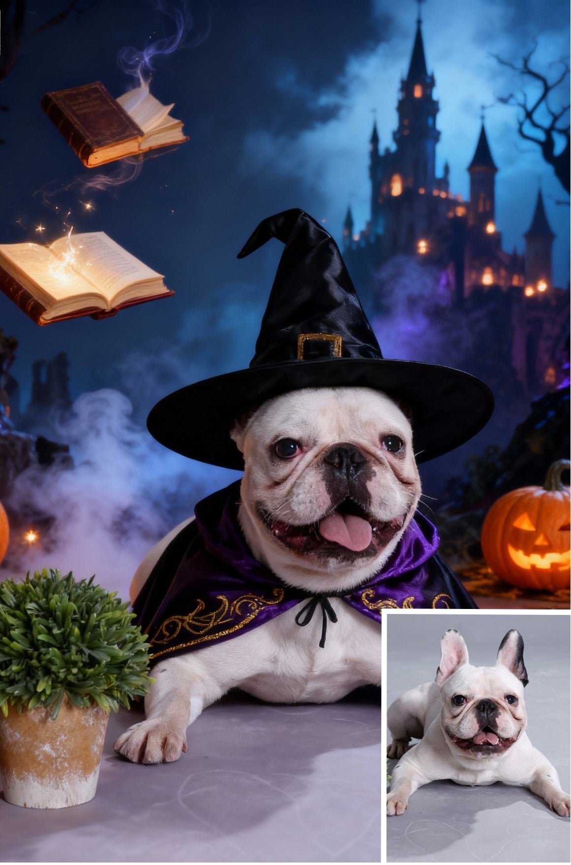 Enchanted Halloween Pet Portrait, Custom Witch & Wizard Art Gift