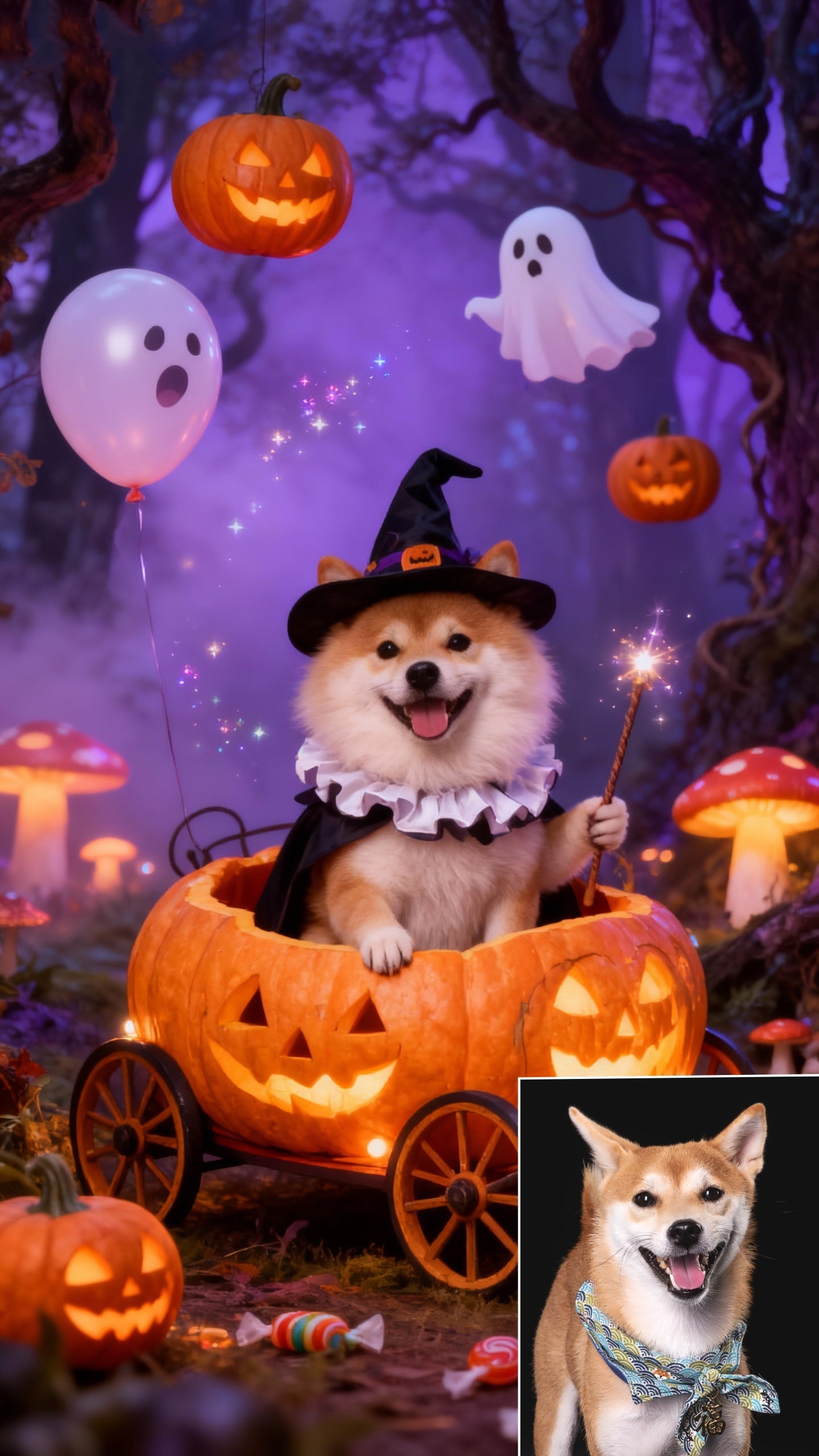 The Little Sorcerer Pet Portrait, Custom Magical Halloween Art