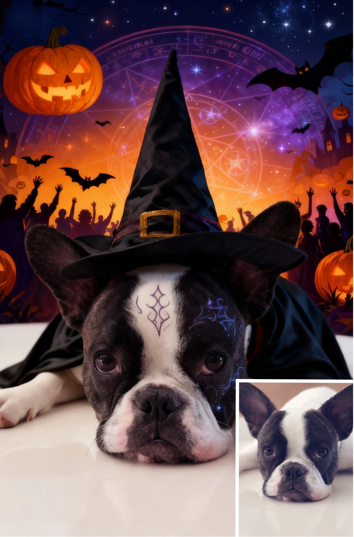 Enchanted Halloween Pet Portrait, Custom Witch & Wizard Art Gift