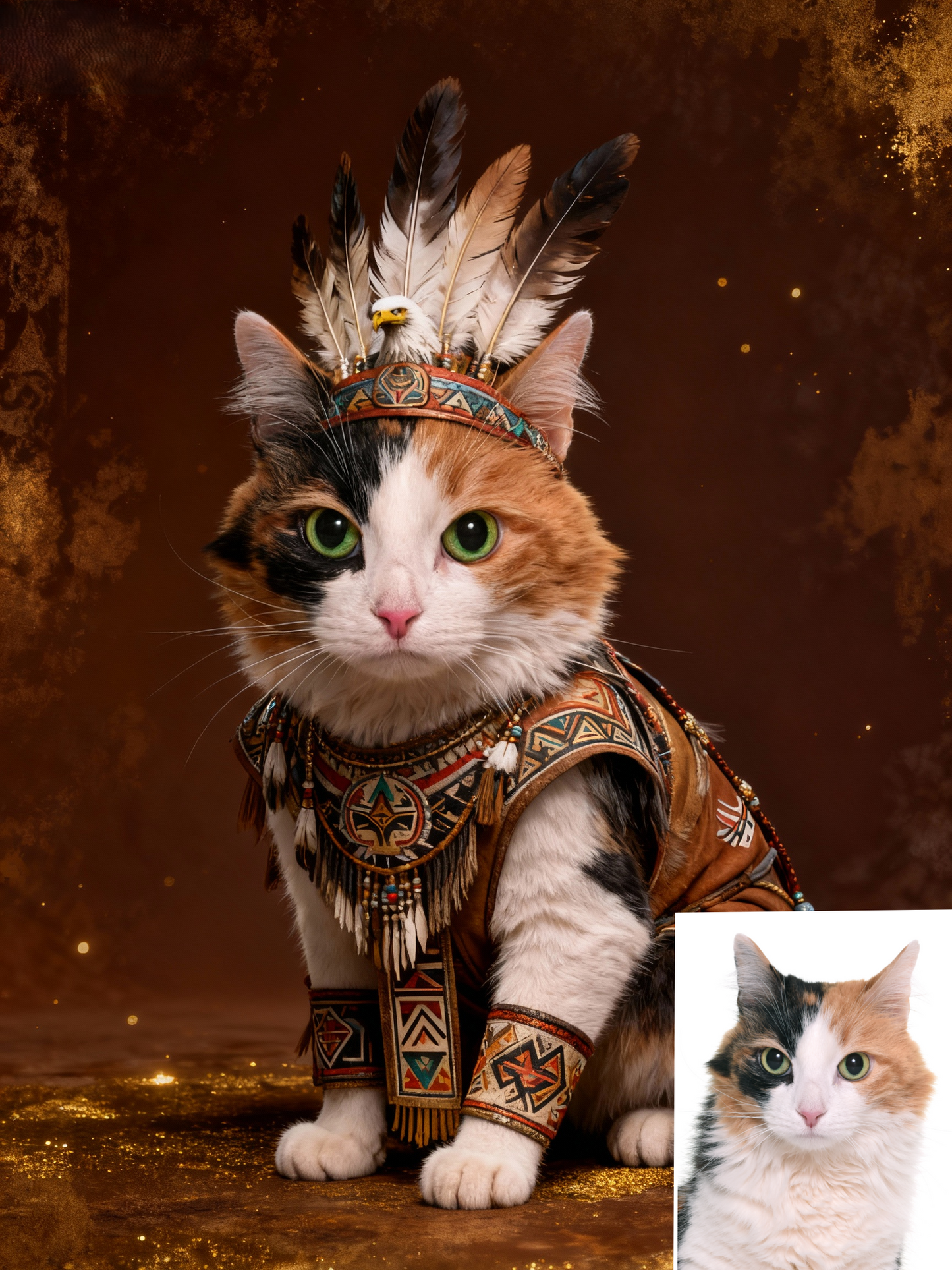 The Spirit Guardian Custom Pet Portrait, Noble Feathered Attire & Ceremonial Regalia Art