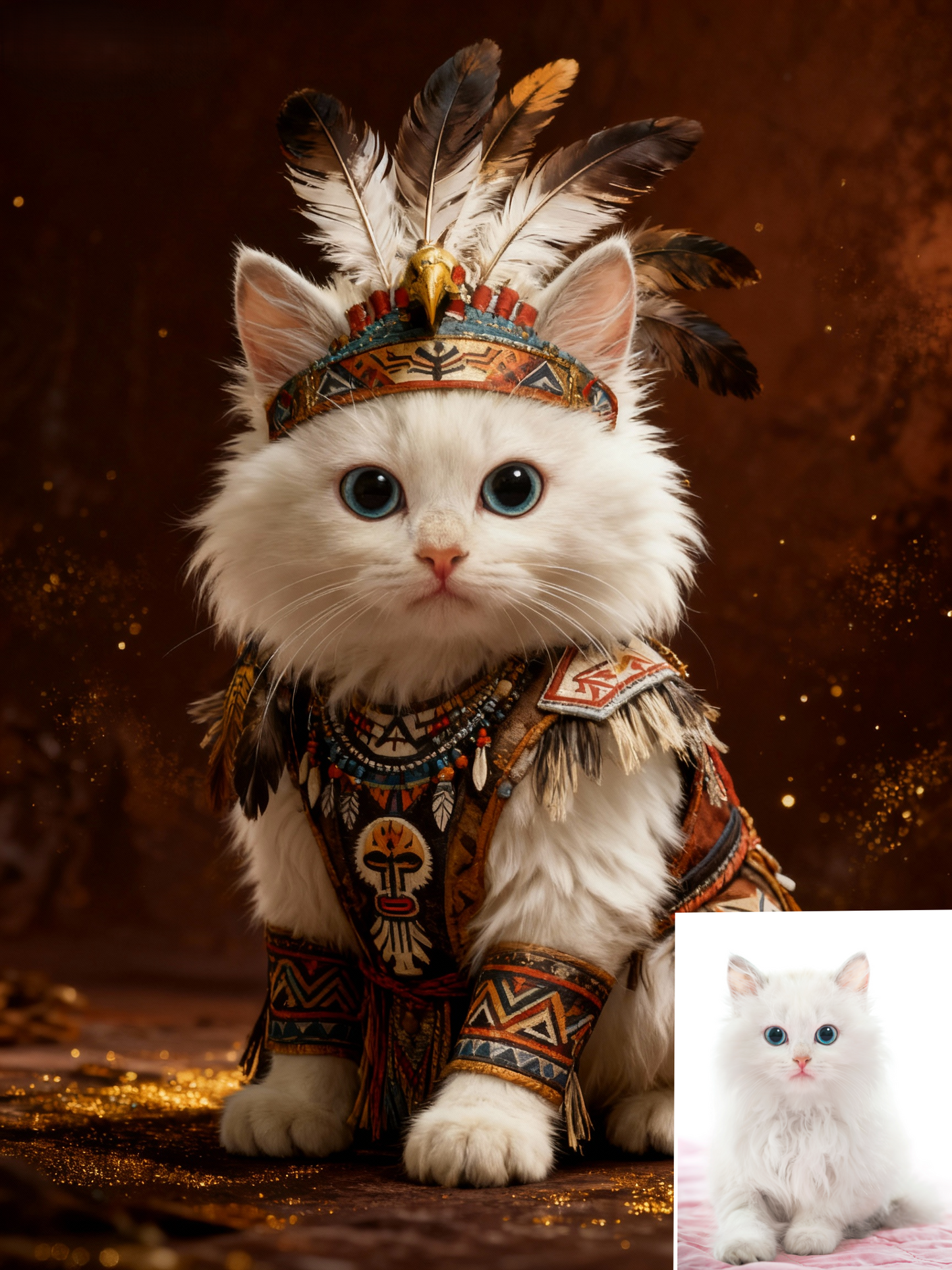 The Spirit Guardian Custom Pet Portrait, Noble Feathered Attire & Ceremonial Regalia Art