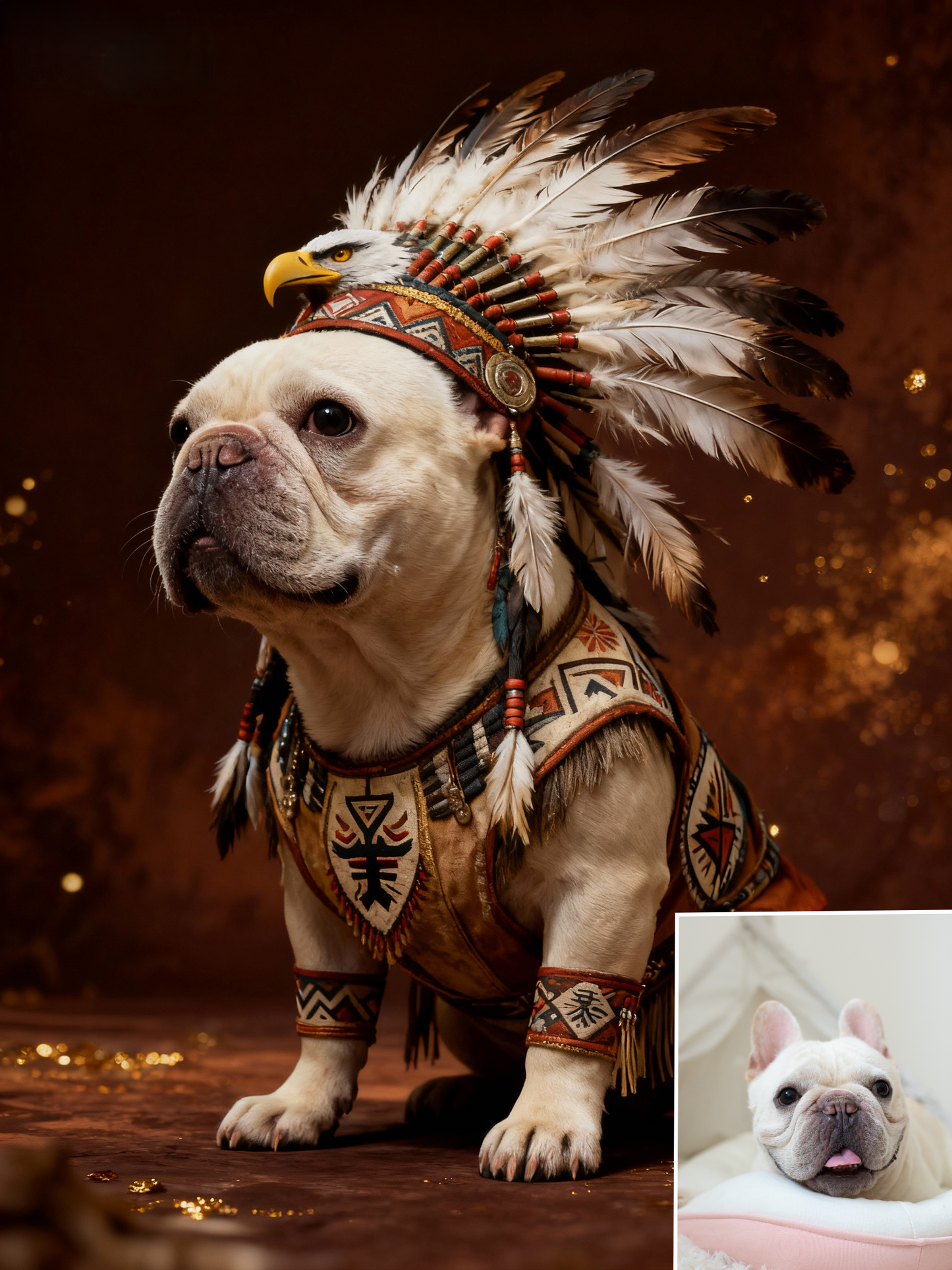 The Spirit Guardian Custom Pet Portrait, Noble Feathered Attire & Ceremonial Regalia Art