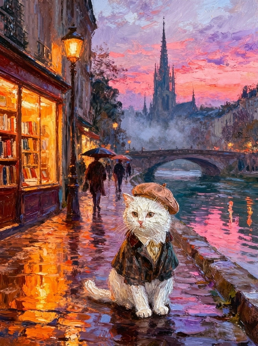 The Parisian Dreamer on a Rainy Street